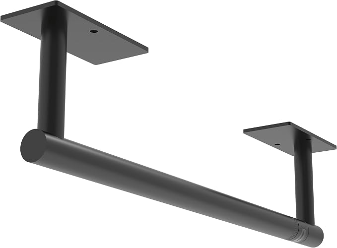 Matte Black Paper Towel Holder Under Cabinet Self Adhesive | 304 Stainless Steel Post Pivoting Design Wall Mounted & No Drilling for Kitchen Waterproof & Rustproof, Square Base