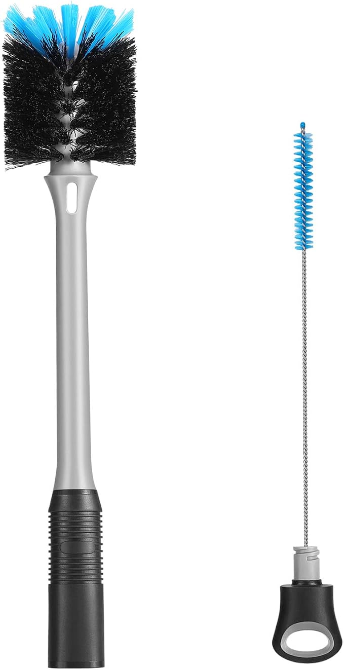 MOSOLAN 2-in-1 Bottle Brush and Straw Cleaner Brush, Black, 1 Pack | Long Handle Water Bottle Scrubbing Brush for Water Bottles, Glasswares, Mugs, Flasks, Tumblers and Kitchen Sink