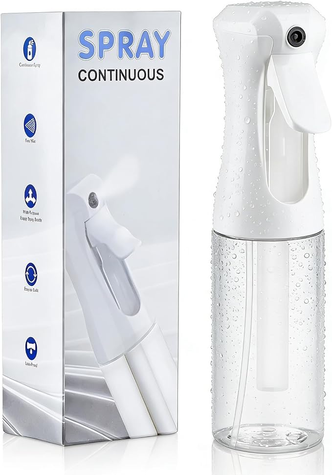 Continuous Spray Bottle for Hair, 6.8 OZ Ultra Fine Mist Spray Bottle | Leak Proof, Pre-Compression Technology, 360° Mist Sprayer for Hair Styling, Cleaning, Watering and Pets
