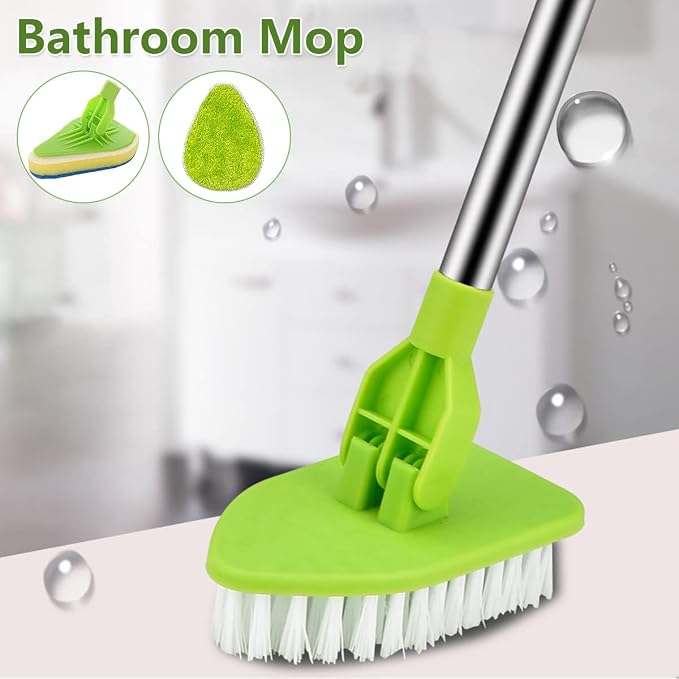 Shower Cleaning Brush with Long Handle, 3 in 1 Tub Tile Scrubber Brush, Adjustable Extendable Multifunctional 180° Rotatable Triangle Cleaning Mop for Cleaning Bathroom Bathtub Floor