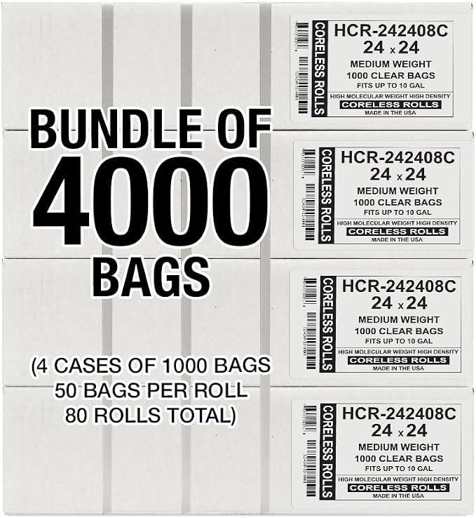 Aluf Plastics 10 Gallon 8 Micron (eq) Clear Trash Bags 24" x 24" 4000 Count