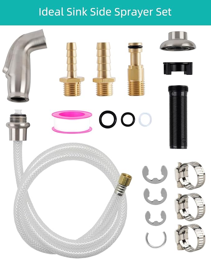 Universal Kitchen Sink Spray Head/Hose/Holder Set, Brushed Nickel | NSF/ANSI/CAN 372 Certified, Quick Side Connector Compatible with Moen Faucet Sprayer Head, Kitchen Sink Faucet Attachment