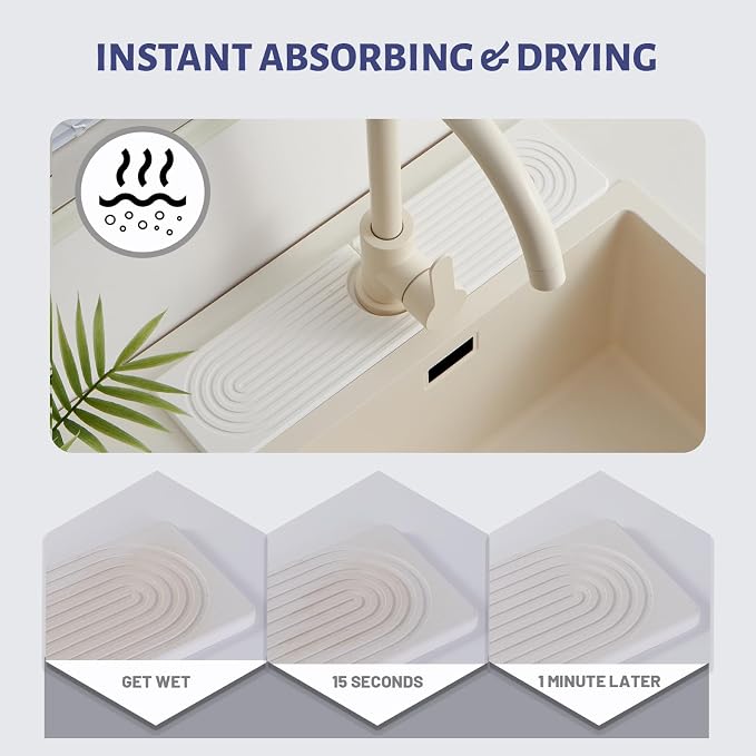Diatomite Kitchen Faucet Mat 20in Water Absorbing Stone Tray for Sink | Sink Splash Guard Water Absorbing Stone Tray for Sink, Counter Protector Matt for Kitchen & Bathroom