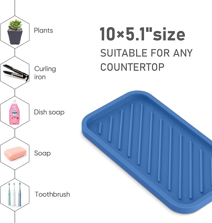 Silicone Sponge Holder-Large Thick Durable 10" Sink Organizer Tray-Kitchen | Thick Durable Sponge Caddy, Large Sink Tray, Dish Soap & Scouring Pad Holder, Countertop Drip Tray, Easy Clean, Rust-Proof