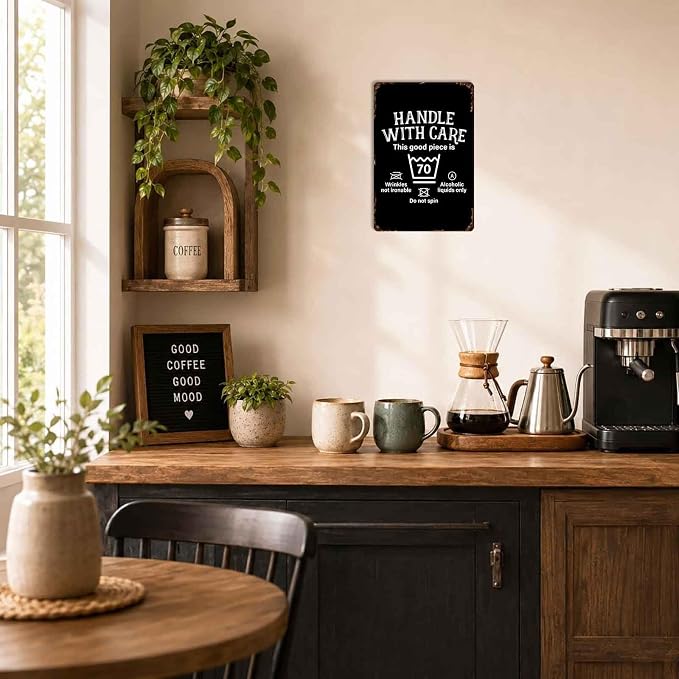 Handle With Care Funny Laundry Vintage Metal Signs 8x12 Inch | Great gift for humor lovers laundry room, perfect for kitchens and garages, brings character and vintage charm to any space
