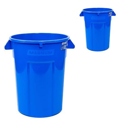 Magnum 32 Gallon Trash Can, High-Vis Blue, Construction Grade, Heavy Duty Plastic, Jobsite Ready for Holding Garbage and Recycling CMTC-C000-32B02 (2 Pack)