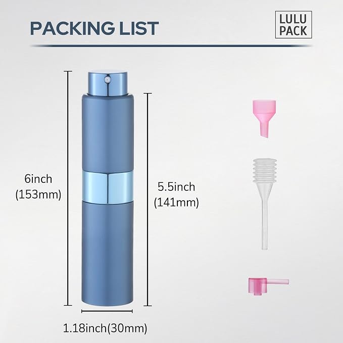 Lulupack 30ml Cologne Travel Bottle, Perfume Spray Atomizer Refillable 1oz | Twist up, empty fragrance sprayer for men, large size, portable, fine mist, TSA friendly, refill small decanter, blue
