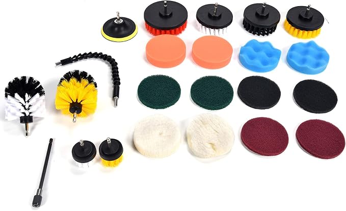 Zerodis 23PCS Drill Brush Kit Grout Cleaner Set Drill Cleaning Kit with 2 Extension Rods for Hard to Places Household Cleaning 23PCS Brush Attachment
