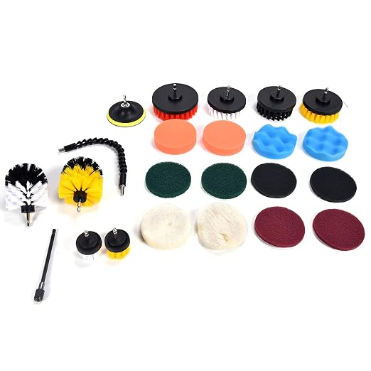 23PCS Drill Brush Attachment Set, Power Scrub Cleaning Kit with Brushes Scouring Pads Sponge and Extension Rods for Household Deep Cleaning of Kitchen Bathroom Car