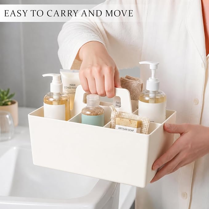 Anyoifax Portable Shower Caddy with Removable Compartment, Large White | Plastic Shower Basket Bathroom Caddy Organizer with Handle, College Dorm Storage, Baby Bath Essential, Cleaning Supply Caddy