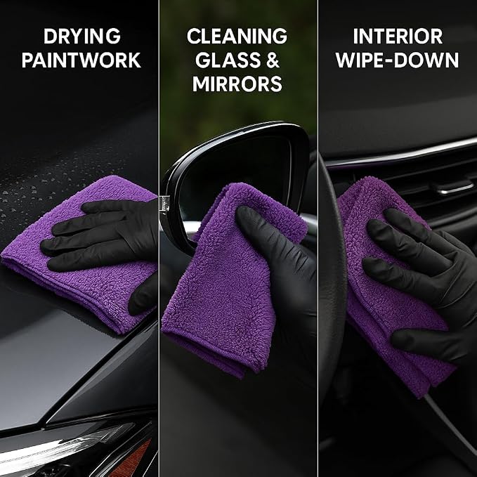 PAKS - 3 Pack Reusable Microfiber Towels - 16x24 Micro Fiber Towels Car Detailing - Plush Auto Cleaning Cloths - Dual-Sided Car Microfiber Towel - Lint & Streak-Free Wash Cloths - Cleaning Supplies