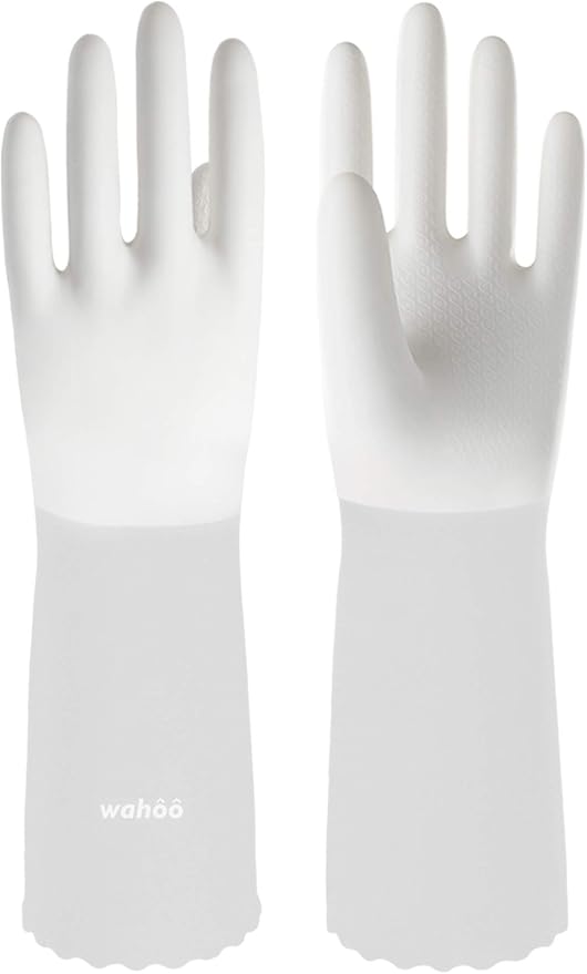 LANON wahoo Cleaning Gloves, Unlined Dish Gloves, Brilliant White, Small | Dishwashing, Latex Free, Skin-Friendly, Dishes Washing, Reusable, DEHP-Free, Non-Slip, Household Kitchen Gloves