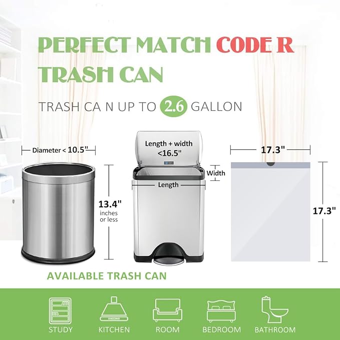 2.6 Gallon 220 Counts Strong Drawstring Trash Bags Garbage Bags by Teivio, Bathroom Bin Liners, 2,2.5,3 Gal Small Plastic Bags for home office kitchen, fit Code R 10 Liter Trash Can