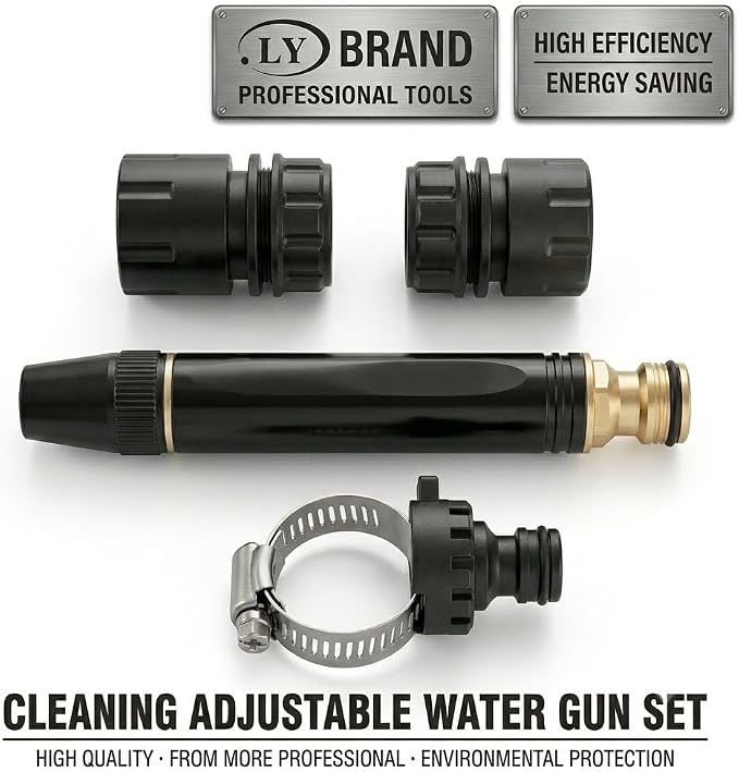 Heavy Duty Adjustable Garden Hose Nozzle, High Pressure Jet Spray, Metal Sprayer for Car Wash, Lawn, Patio Cleaning, Leak-Proof Design
