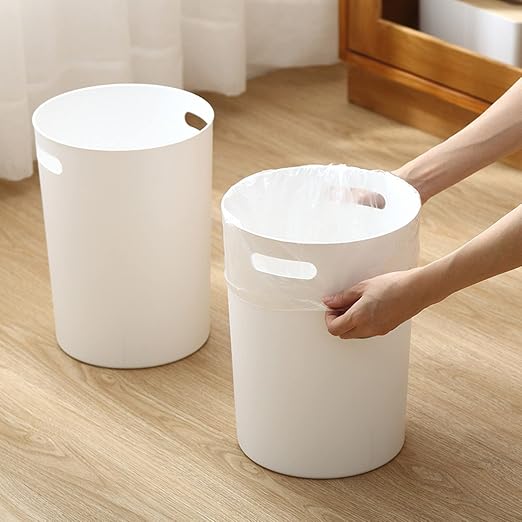 Lyellfe 6 Pack Small Trash Can, 1.5 Gallon Plastic Wastebasket with Handle | Round White Garbage Container Recycling Bins for Compact Space Bathroom, Office, Bedroom, Kitchen