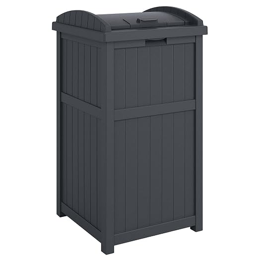 Suncast 2 Pack Trash Hideaway Refuse Container, Stylish Resin Outdoor Garbage Bin with Latching Lid, 30 to 33 Gallon Capacity, Cyberspace