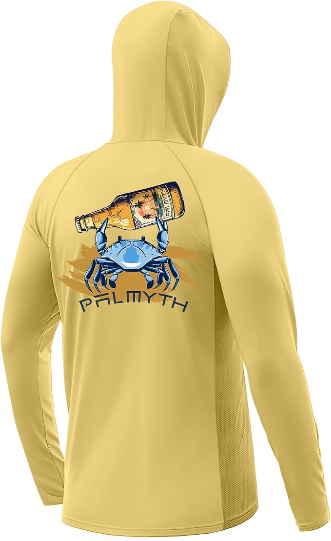 Palmyth Men's Fishing Hoodie UPF 50+ Long Sleeve with Face Mask Neck Gaiter | Zipper Pocket, Thumb Loops, Quick-Dry, Side Mesh Panels, Lens Cleaning Cloth