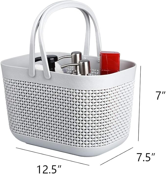 Plastic Portable Shower Caddy Basket, Storage Organizer with Handle, Grey | Bottom Drain Holes, Keep Dry, Sturdy and Durable, Easy to Carry for Bathroom, Kitchen, Dorm Room, RV, College
