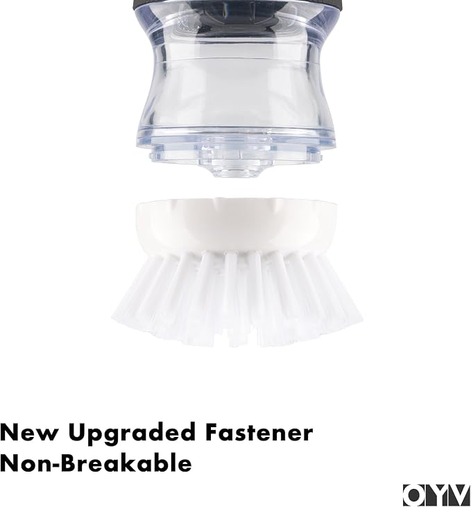 OYV Soap Dispensing Palm Brush, 1-Pack Dish Scrub Brush, Black/Clear/White | Dish Brush with Soap Dispenser, Non-Scratch Nylon Bristles, For Dishes, Pots, Pans And Sinks
