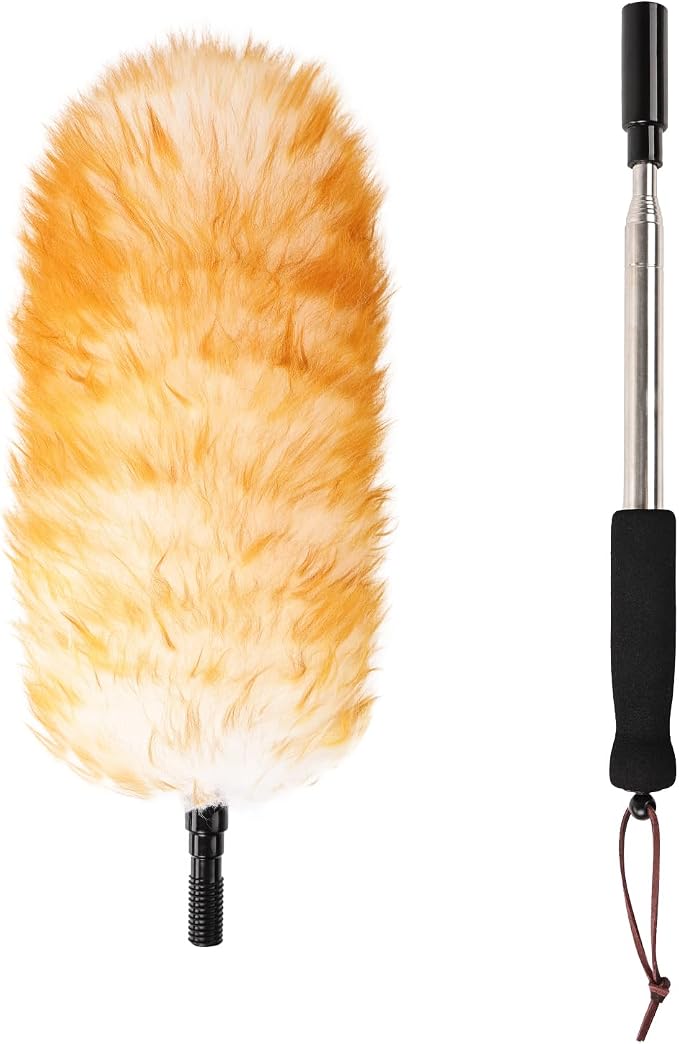 Extendable Cleaning Duster,66.9Inch Telescoping Feather Dusters with Stainless Steel Extension Pole for Cleaning High Ceiling Fan, High Ceilings,Furniture