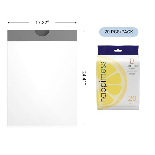 happimess 20-Count Lemon Scented 5.3 Gal Trash Bags, White, Pack of 6 | Kitchen Can Liners, Drawstring, Heavy Duty MDPE Plastic, Tear-Resistant, Recyclable, Custom Fit, Odor Control