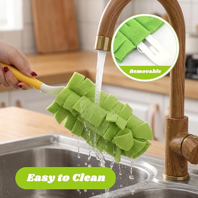 5 Pack Reusable Fleece Duster Refills, Washable Heavy Duty Duster Pads with Yellow Handle, 360 Cleaning Pads for Home Car Furniture Pet Household Use