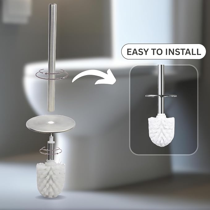 Decorative Toilet Brush and Holder Set | Handcrafted Silver Mosaic Glass Holder | Rust-Proof 304 Stainless Steel Toilet Bowl Brush | Luxury Silver Bathroom Decor