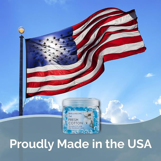 SMELLS BEGONE 12 oz Odor Eliminator Gel - Air Freshener - Absorbs & Eliminates Odor in Bathrooms, Basements, Cars, Boats, RVs & Pet Areas - Made with Essential Oils - Fresh Cotton Scent
