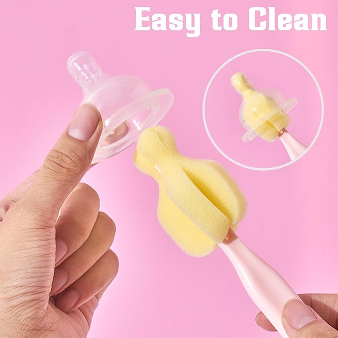 INVODA Cleaning Brush Set, 8PCS Portable Bottle & Nipple Brushes Sponge Material, Soft & Fluffy Texture, Comfortable Grip, Hanging Holes, BPA Free, Ideal for Baby Bottles & Cups
