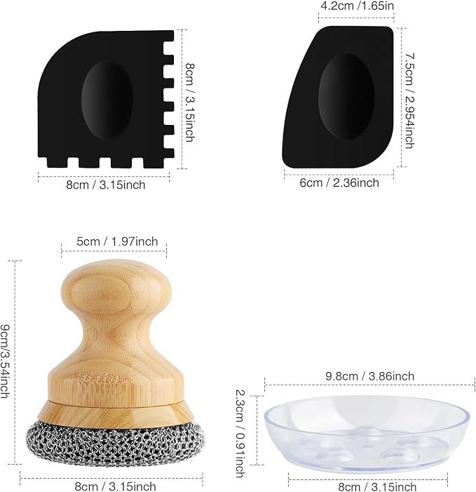 Scrubber for Cast Iron Pan, Pot Cleaner with 2 Scrapers,Chain Mail Cleaning Brush for Dishes, Pots, Pans, Griddles, Grills(Small Chain Mail,2pcs)