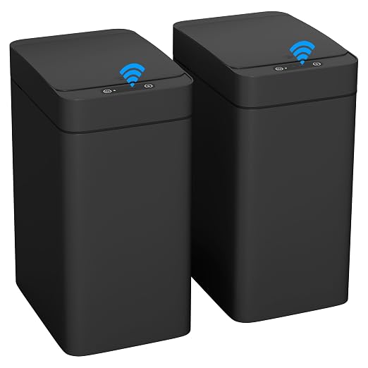 Furmax 2.5 Gal Bathroom Trash Cans with Lid, Touchless Motion Sensor 2 Pack | Small Smart Wastebaskets Waterproof Plastic Garbage Cans for Office, Kitchen