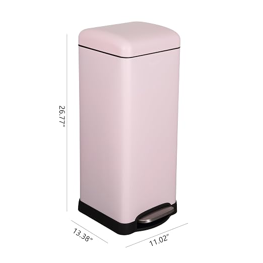 happimess Betty 8 Gal Step Trash Can Soft-Close Lid, Blush Pink | Removable Liner, Semi-Rectangular, Steel Pedal, Iron Powder Coated, 27" Height, Non-Skid Base