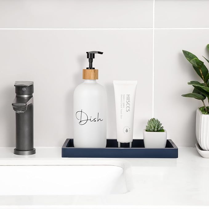Silicone Bathroom Vanity Tray Dish Soap Holder Sink Organizer, Dark Blue | Large, Thickened Silicone, Easy to Clean, Waterproof, Non-Slip, for Countertop, Kitchen, Bedroom, Dresser