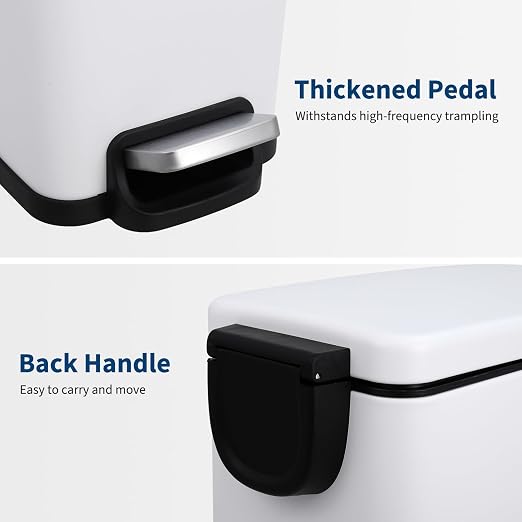 Jojoka Slim Narrow 12 Gallon/45L Stainless Steel Trash Can with Lid, Step Pedal Garbage Can, Soft Close Stay Open Lid, Space Saving Bin with Removable Inner Bucket for Kitchen, Bathroom,White