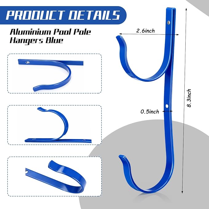 6 Pcs Swimming Pool Accessories Holder Set 4 Pool Pole Hanger Cleaning Maintenance Tool Equipment Organizer Storage Hooks Racks for Telescopic Poles Skimmers Nets Leaf Rake Brush Vacuum Hose