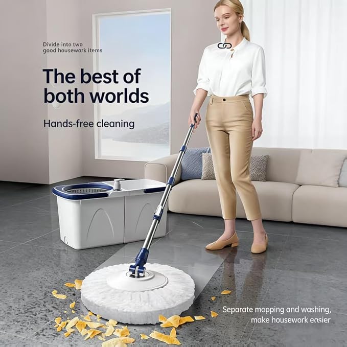 Spin Mop and Bucket Set | Hands Free Wringer System, Multi Surface Floor Cleaning Mop for Hardwood, Tile, and Vinyl Floors