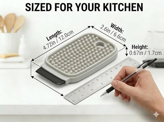3-in-1 Silicone Dish Scrubber with Scraper&Vegetable,Fruit Brush-Grey 1PCS | silicone dish scrubber and vegetable&fruit brush with built-in scraper. Food-grade, fast-drying, and scratch-free