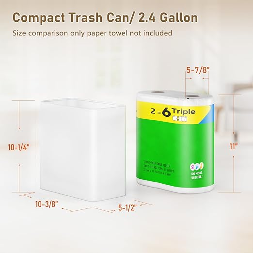 Small Bathroom Trash Can 2.4 Gallon Wastebasket Slim Metal Garbage Can Stainless Steel Trash Bin for Bedroom,Office,Kitchen,Toilet, rv, Near Desk, Under Sink (White)