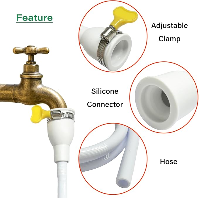 16.4FT/5M Sink Extension Hose,Sink Hose Adapter,Portable Water Transfer Accessories for Gardening, Watering, and Outdoor Cleaning with Adjustable Clamp