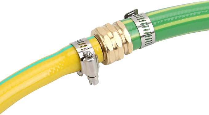 STYDDI Garden Hose Repair Kit, Solid Brass Water Hose Mender Female and Male Hose Connector with Clamps, Fit All 5/8" and 3/4" Rubber Garden Hose, 4 Set