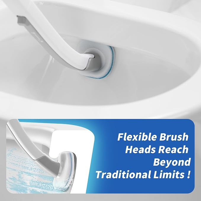 Disposable Toilet Brush 2 Pack- Toilet Bowl Cleaner, Toilet Cleaning Supplies, Toilet Brush with Holder, 28 Refills for Deep Cleaning and Hygienic Bathroom Maintenance