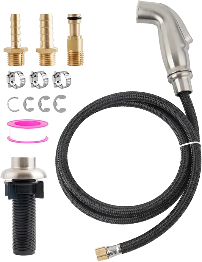 Universal Sink Spray Attachment with Braided Hose Set, Brushed Nickel | NSF/ANSI/CAN 372 Certified, Quick Side Connector Compatible with Moen Faucet Sprayer Head, Kitchen Sink Faucet Attachment
