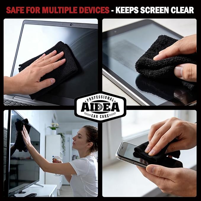 AIDEA Microfiber Cleaning Cloth Black 50PK, Cleaning Rags 12×12" | Microfiber Towels for Cars, Dusting Cloth Lint Free Microfiber Rags, Cleaning Towels for SUVs, House, Kitchen, Workshops
