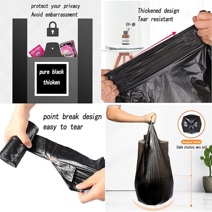 100 Count 4 Gallon Small Black Trash Bags, Durable PE Material, Handles, Breakpoints, 46x60cm | Durable PE Material, Handles, Breakpoints, 46x60cm