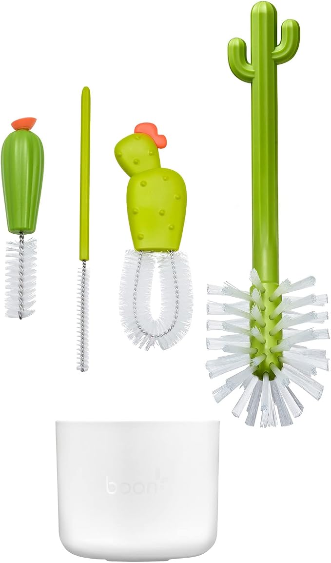 Boon Cacti Bottle Cleaning Brush Set - Includes Bottle Brush,Nipple-Brush,Detail-Brush,and Straw-Brush - Baby-Bottle-Brush Set for-Bottle Drying Rack - Baby Essentials -,4 Count (Pack of 12)