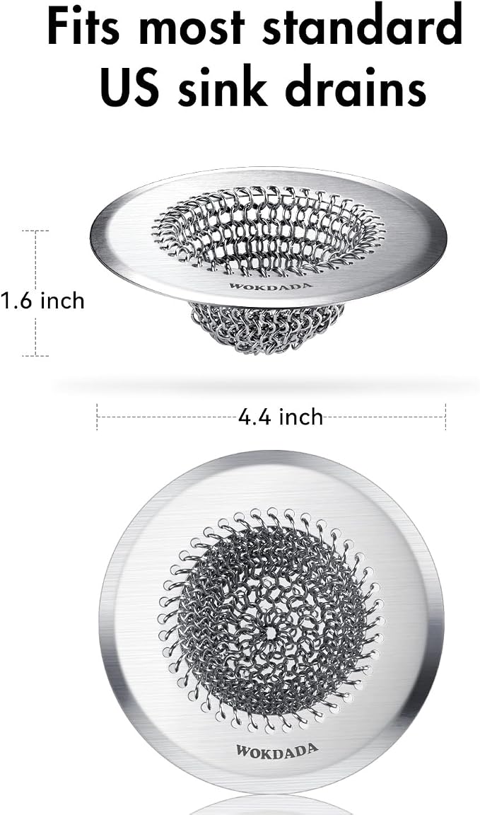 Kitchen Sink Drain Strainer Stopper,Patented Reversible Chain Mesh Basket | Kitchen Sink Accessories,Easy Clean,Fast Drainage,Rust-Proof,Odor-Blocking Seal,4.4" Large Capacity Food Catcher,Anti-Clog