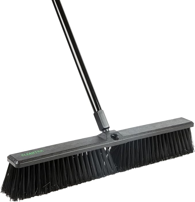 Restaurantware-Clean Tek Professional 23.62 Inch Push Broom, 1 Heavy-Duty Broom With 59” Handle - Heavy Bristles, 2 Handle Attachment, Wooden, Commercial Use, For Deck, Garage, Yard, Patio