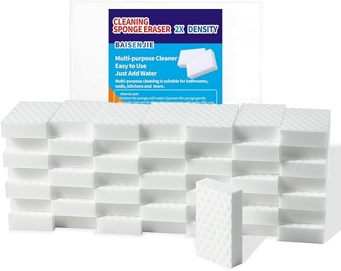 Magic Sponge Eraser,50 Pack Melamine Sponge Bulk,2X Density,Long Lasting | Just add Water,Easy to Use,Cleaning Sponge for Kitchen,Bathroom,Bathtub,Sink,Furniture,Wall Cleaner