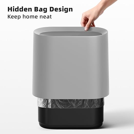 SUBEKYU 2.3 Gal Bathroom Trash Can,Small Garbage Can for Kitchen,Grey | Slim Rectangular Waste Bin,Heavy-Duty Plastic Garbage Can with Detachable Inner Liner