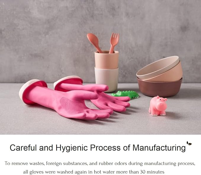 Myungjin (2 Pairs) Kids Reusable Multipurpose Waterproof Hand Protection Rubber Latex Gloves/Dishwashing, Cleaning, Painting